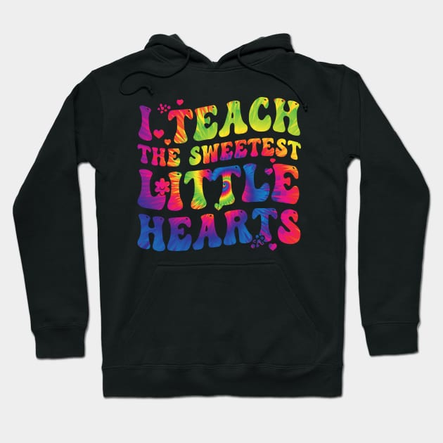 I Teach The Sweetest Hearts Groovy Tie Dye Valentines Day Hoodie by MARBBELT